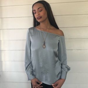 Theory | NWOT Off Shoulder Silk Satin Blouse M